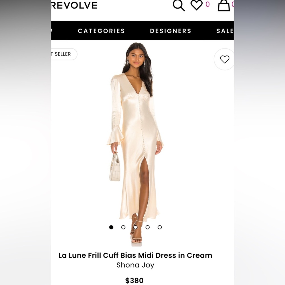 La Lune Frill Cuff Bias Midi Dress in Cream